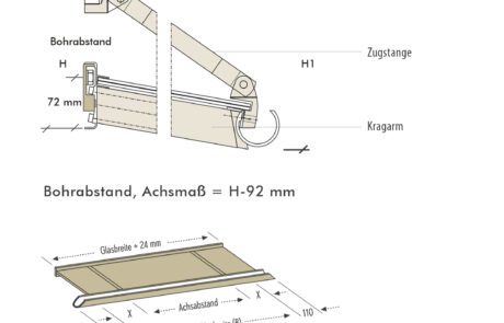 Querschnitt Vordach mit Zugstange Querschnitt Vordach mit Zugstange
