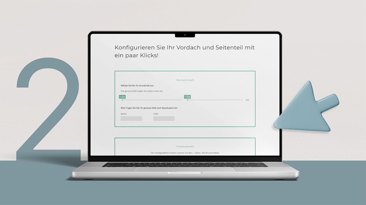 Schritt 2 der Bestellung: Grundmaß und genaues Maß des Edelstahl Vordachs eingeben